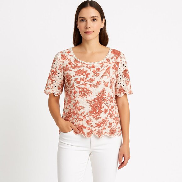 Anthropologie Porridge Arber Floral and Bird Eyelet Blouse - Size Small - Picture 1 of 9